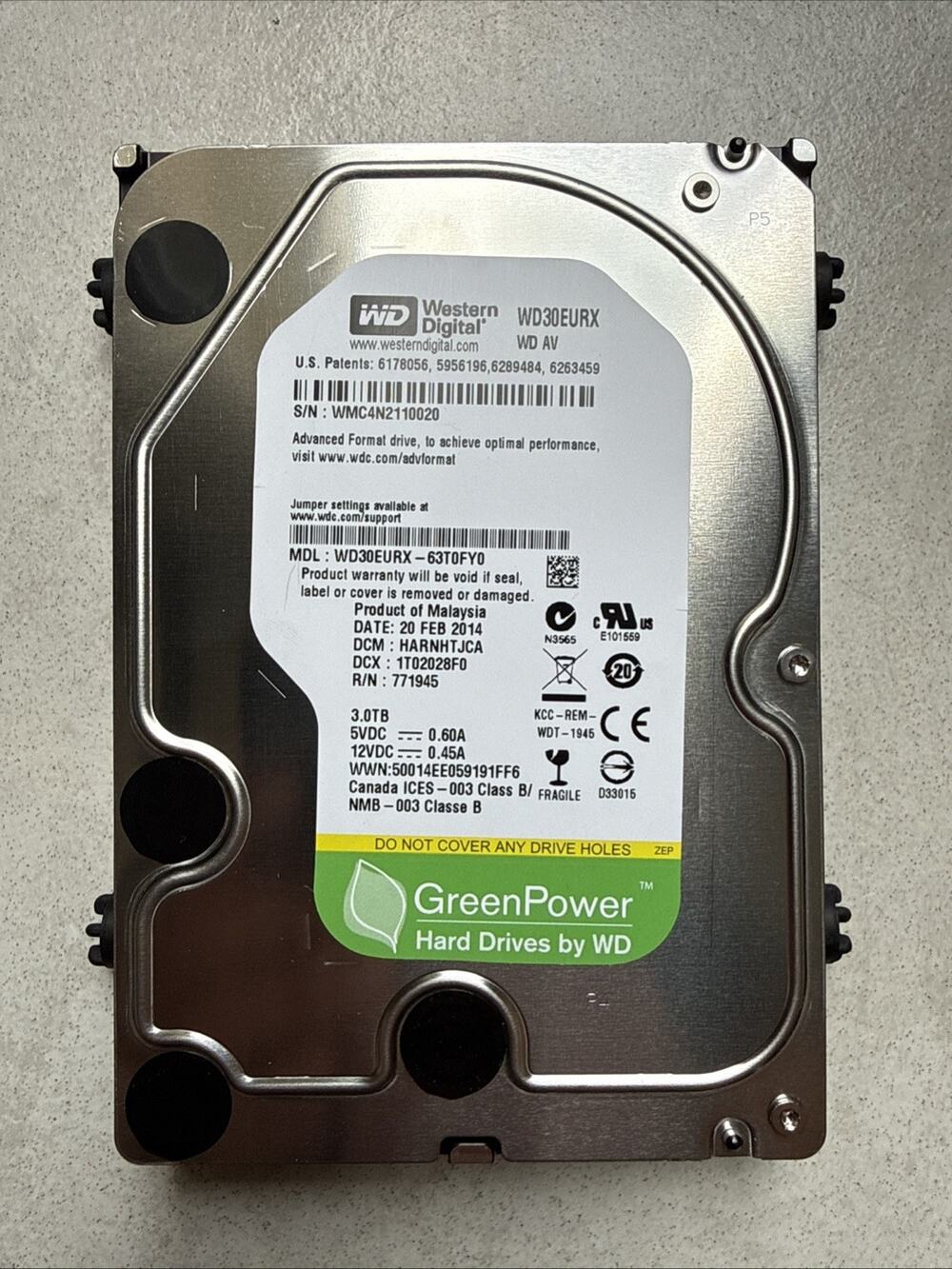 Western Digital WD AV 3.5" 3TB HDD WD30EURX SATA III 64MB Cache Hard Drive Used